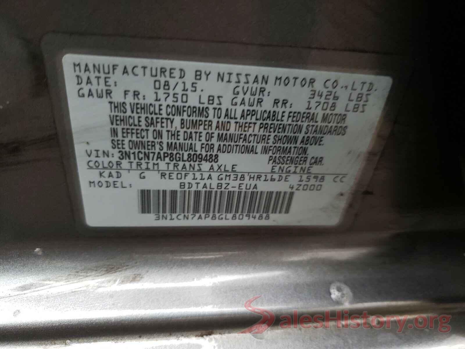 3N1CN7AP8GL809488 2016 NISSAN VERSA