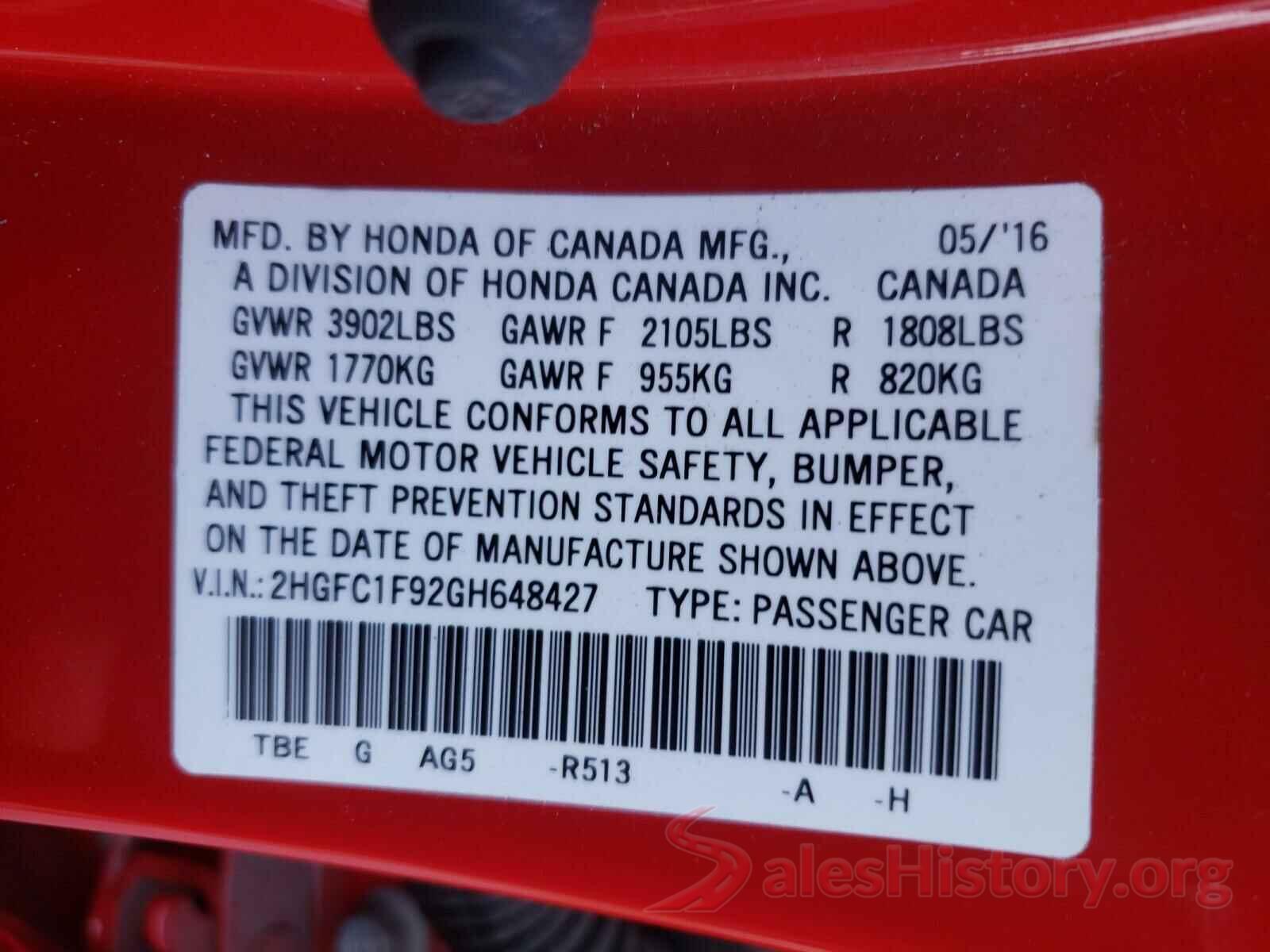 2HGFC1F92GH648427 2016 HONDA CIVIC