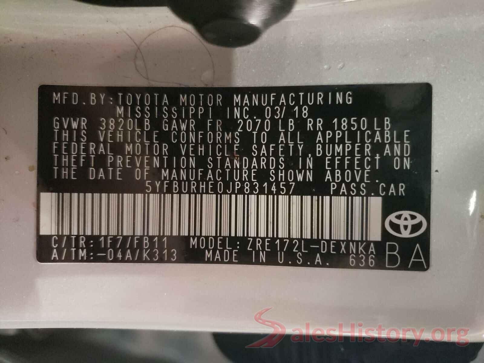 5YFBURHE0JP831457 2018 TOYOTA COROLLA