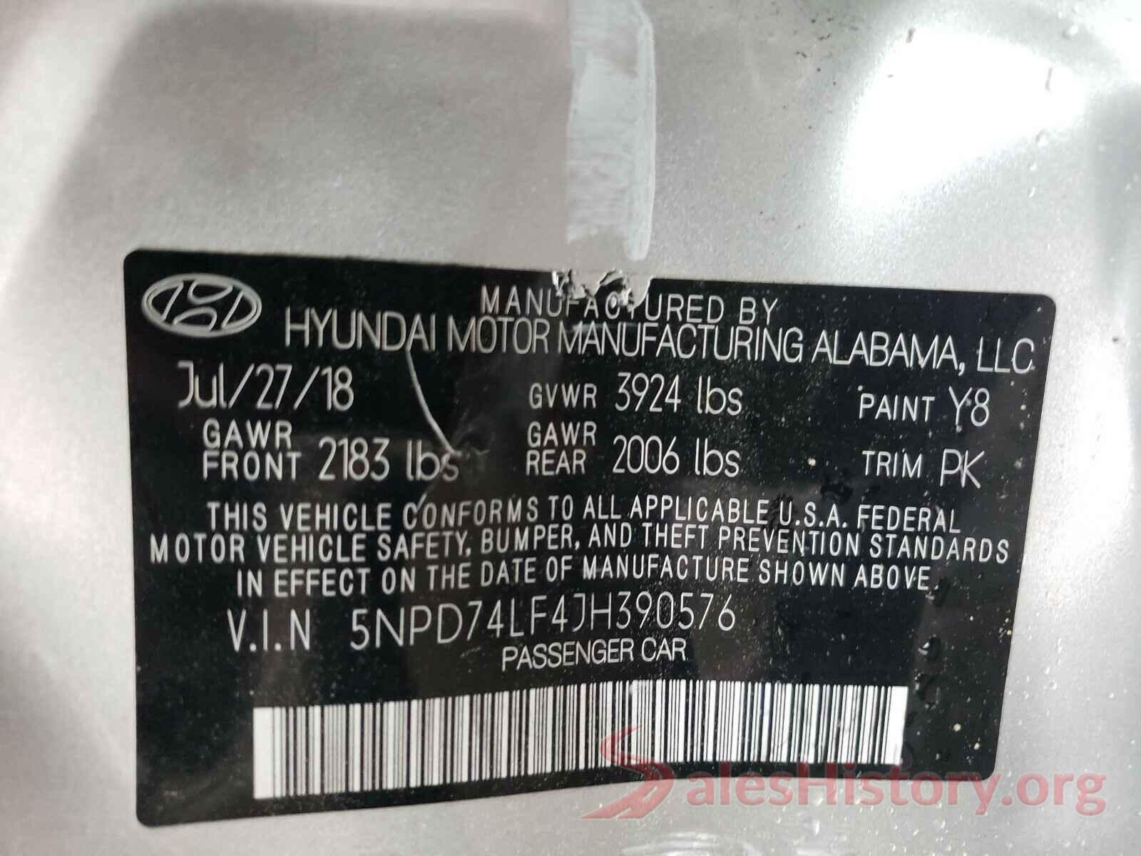 5NPD74LF4JH390576 2018 HYUNDAI ELANTRA