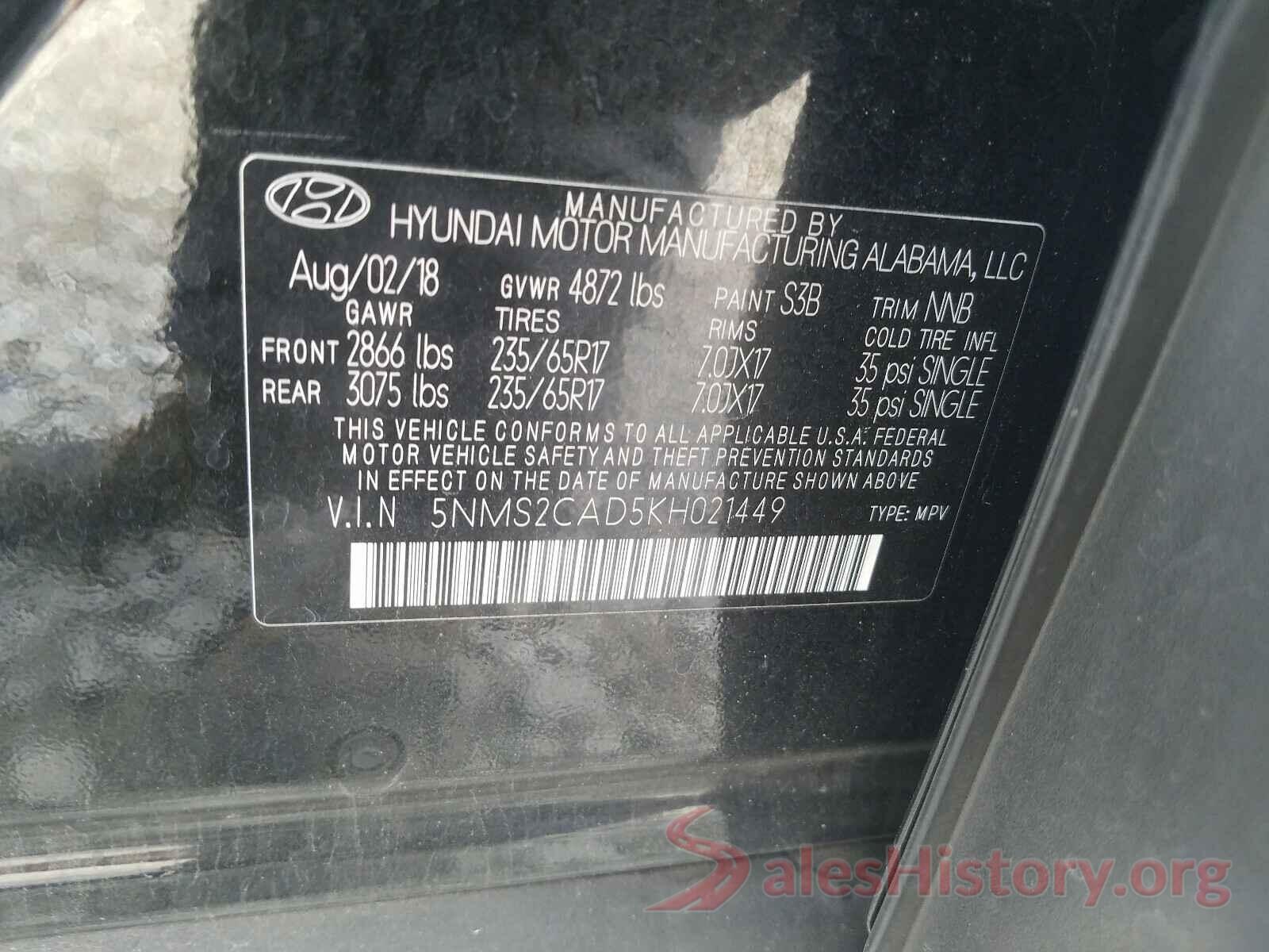 5NMS2CAD5KH021449 2019 HYUNDAI SANTA FE