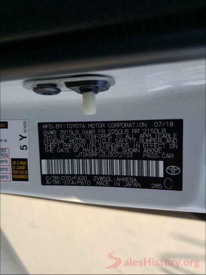 JTDKBRFU3J3072733 2018 TOYOTA PRIUS