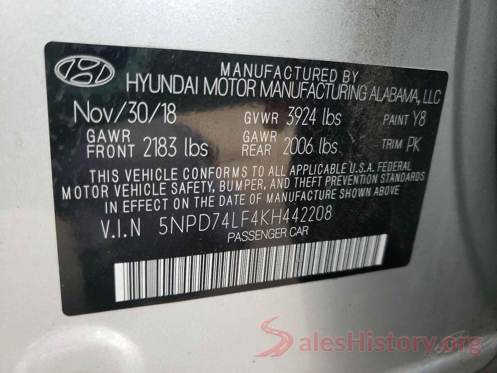 5NPD74LF4KH442208 2019 HYUNDAI ELANTRA