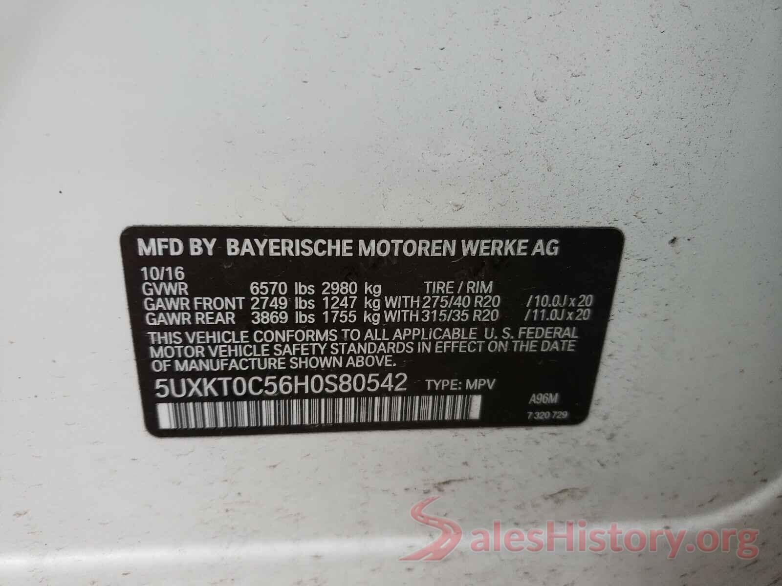 5UXKT0C56H0S80542 2017 BMW X5