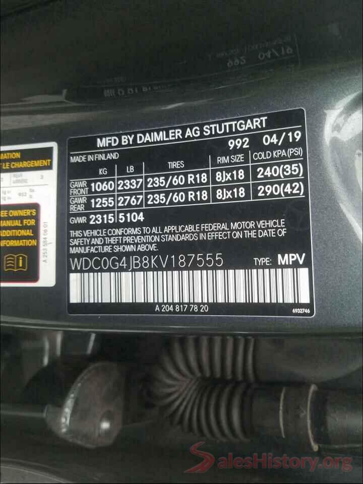 WDC0G4JB8KV187555 2019 MERCEDES-BENZ G CLASS