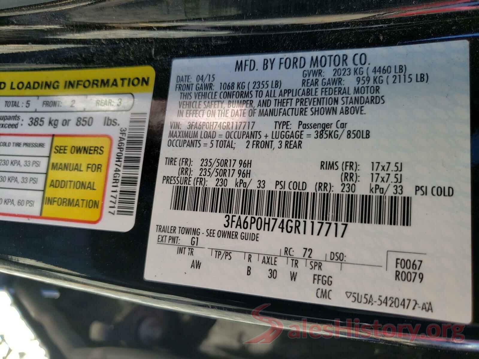 3FA6P0H74GR117717 2016 FORD FUSION