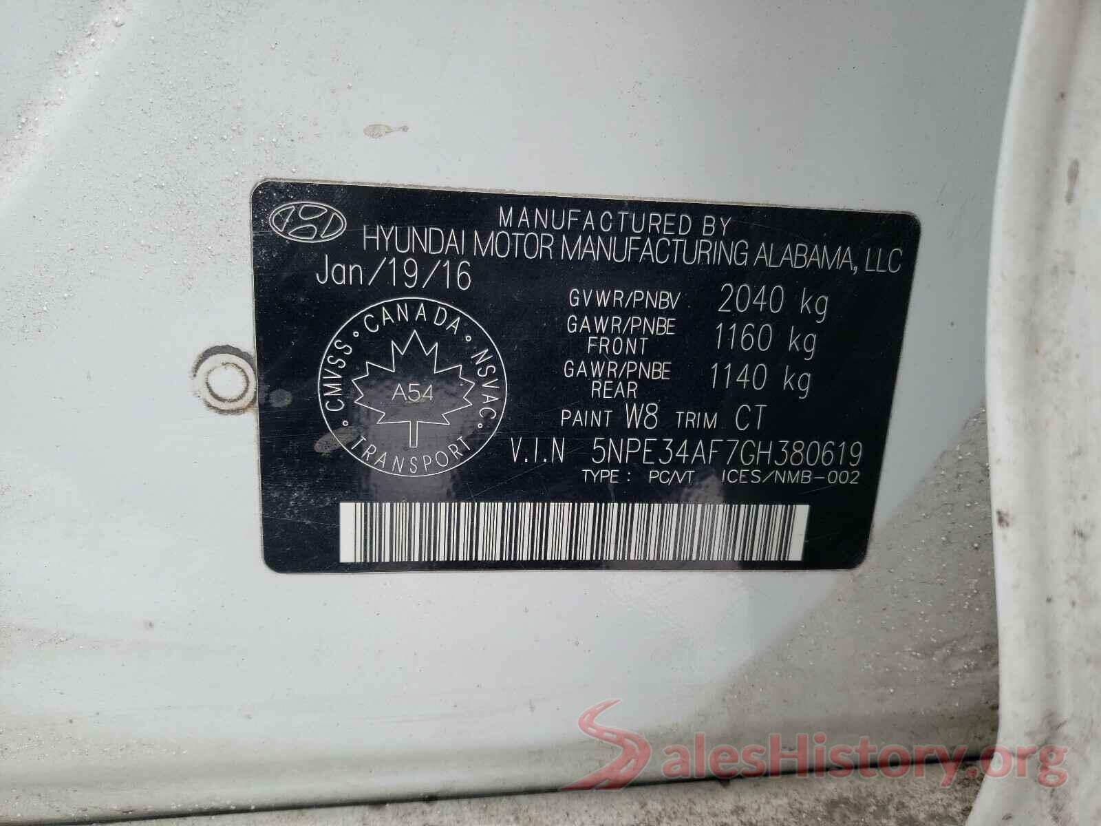 5NPE34AF7GH380619 2016 HYUNDAI SONATA