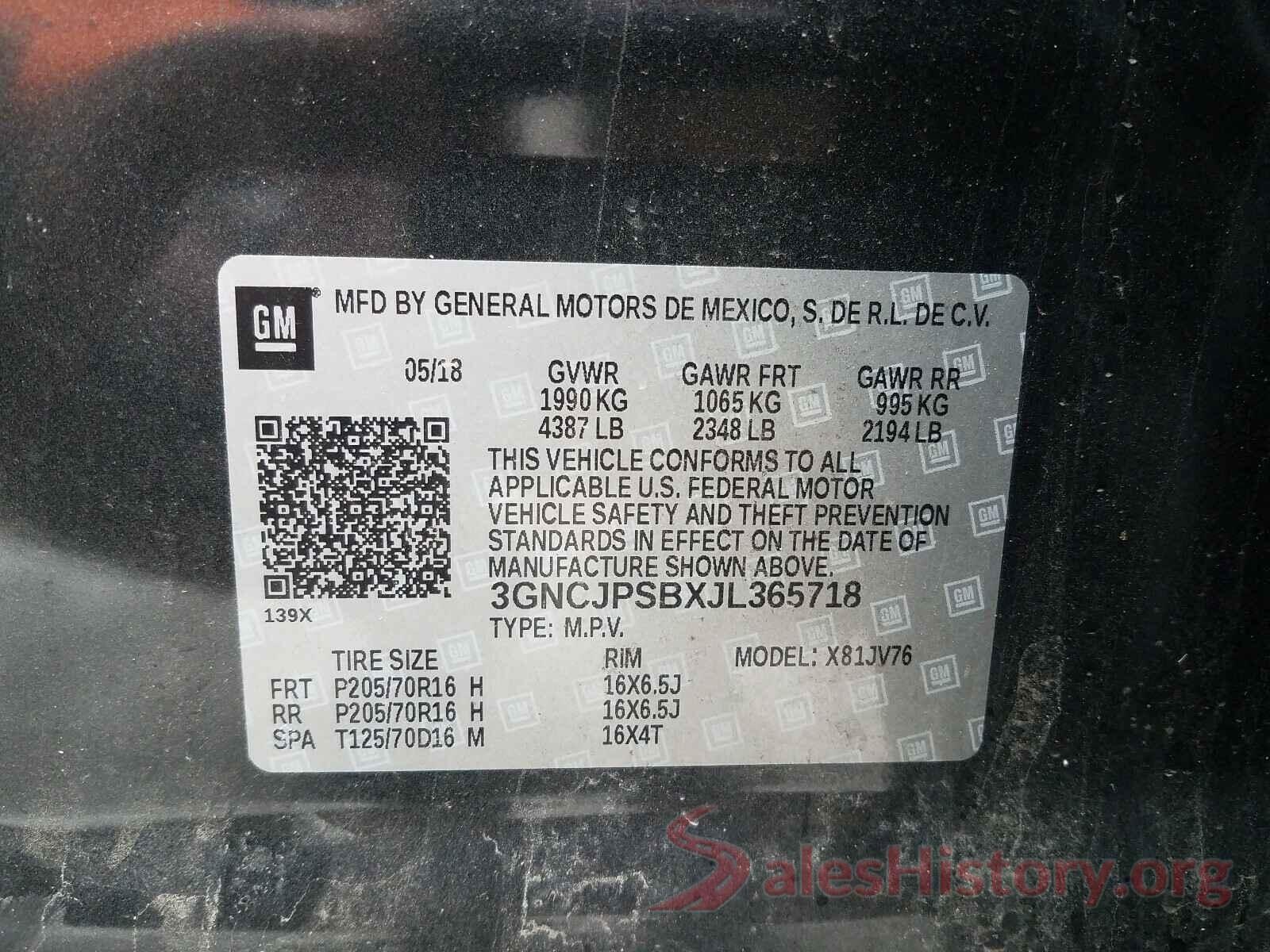 3GNCJPSBXJL365718 2018 CHEVROLET TRAX