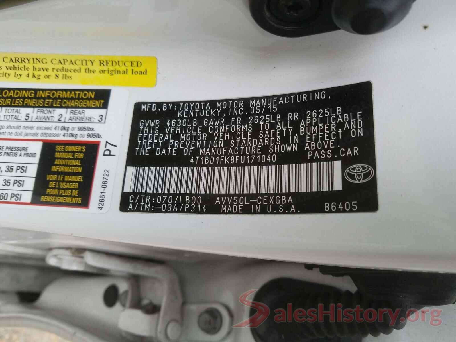 4T1BD1FK8FU171040 2015 TOYOTA CAMRY