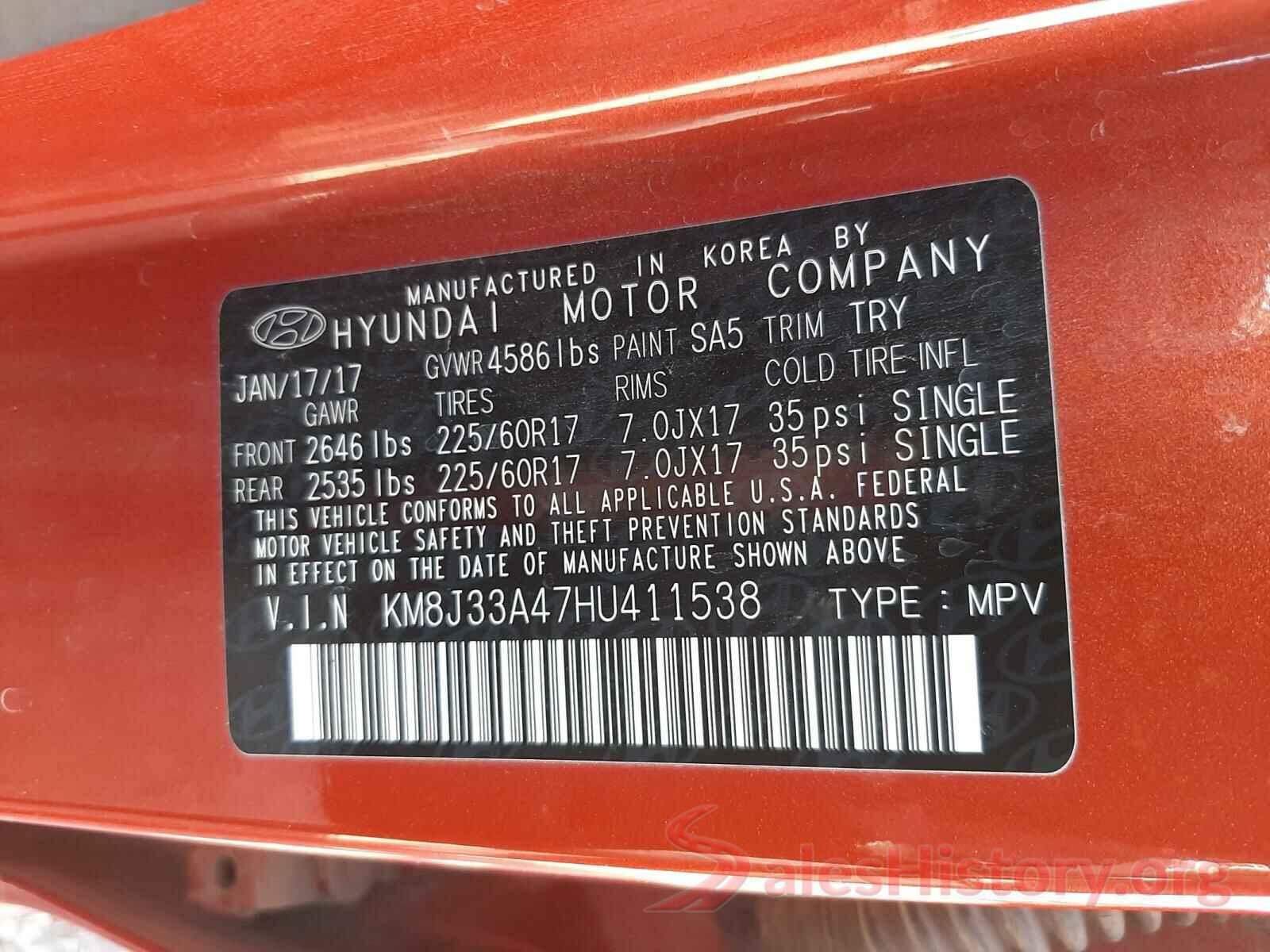 KM8J33A47HU411538 2017 HYUNDAI TUCSON