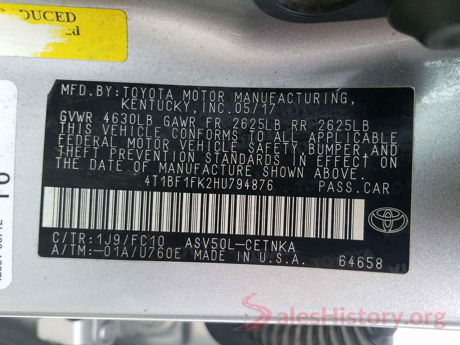 4T1BF1FK2HU794876 2017 TOYOTA CAMRY