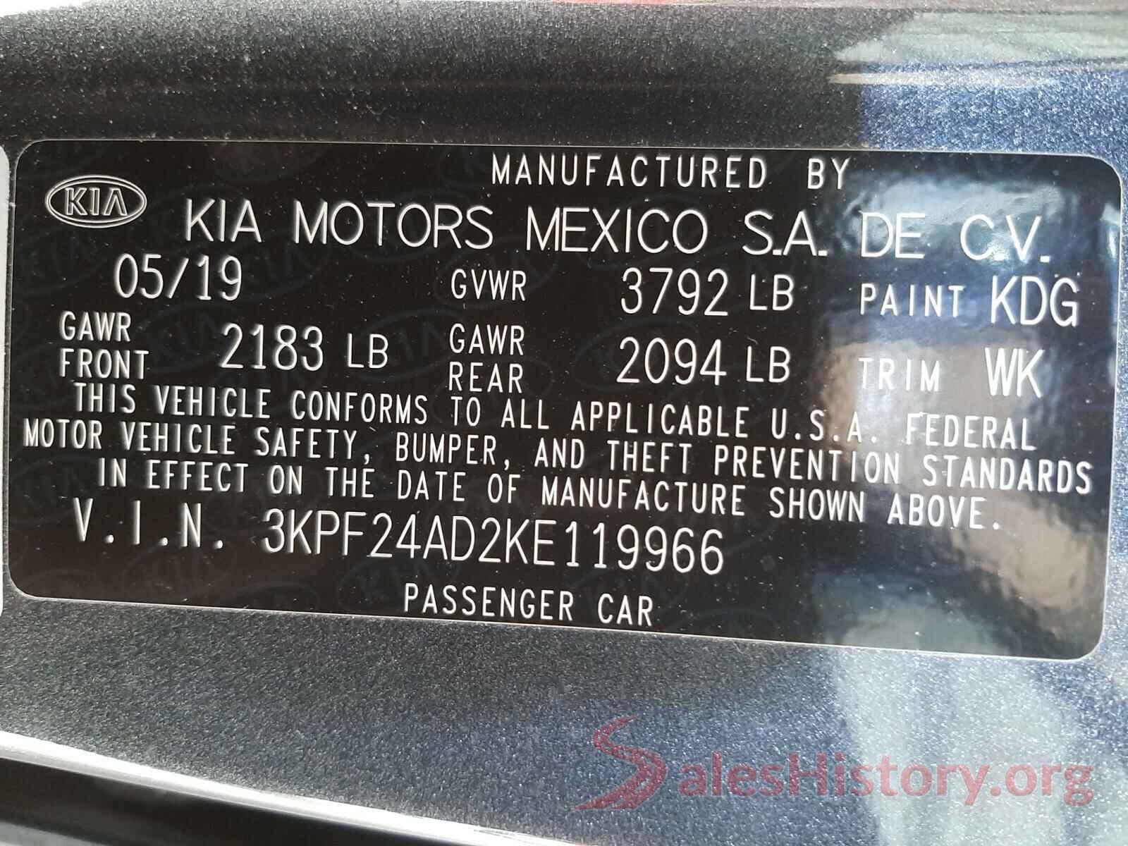 3KPF24AD2KE119966 2019 KIA FORTE