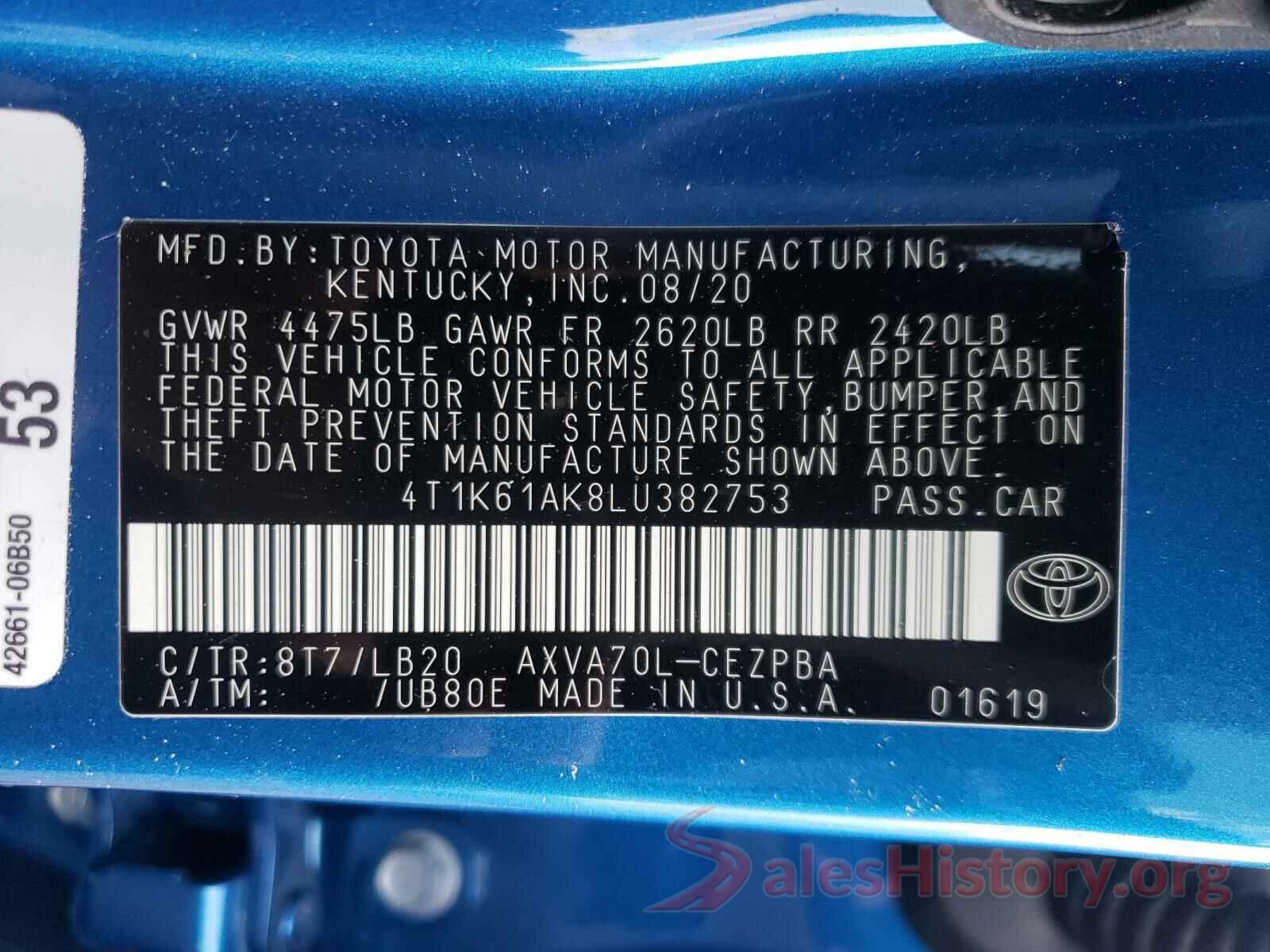 4T1K61AK8LU382753 2020 TOYOTA CAMRY