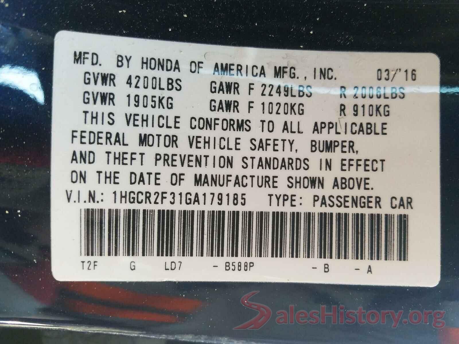 1HGCR2F31GA179185 2016 HONDA ACCORD