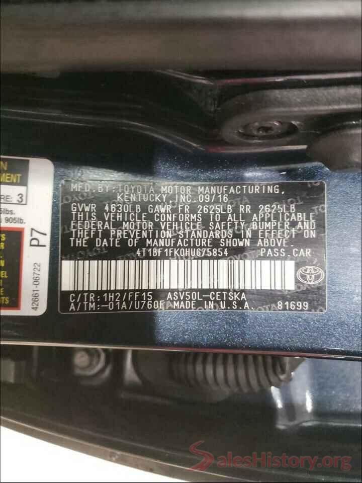 4T1BF1FK0HU675854 2017 TOYOTA CAMRY