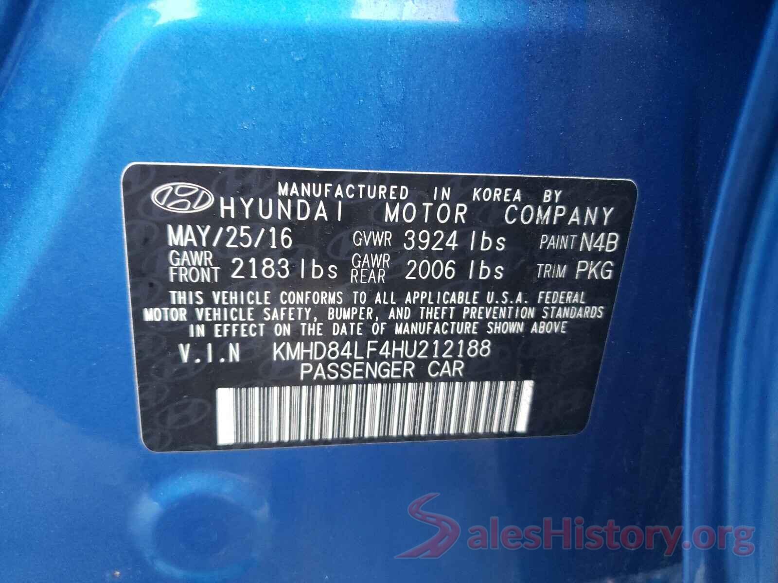 KMHD84LF4HU212188 2017 HYUNDAI ELANTRA