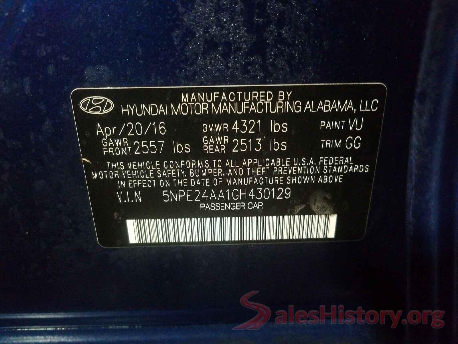 5NPE24AA1GH430129 2016 HYUNDAI SONATA