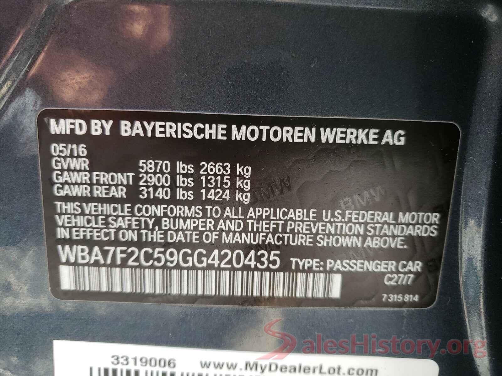 WBA7F2C59GG420435 2016 BMW 7 SERIES