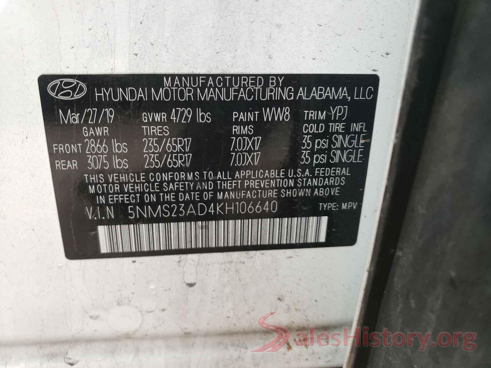 5NMS23AD4KH106640 2019 HYUNDAI SANTA FE