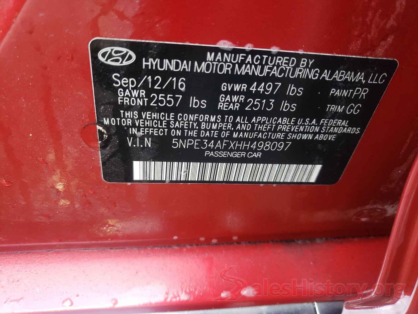 5NPE34AFXHH498097 2017 HYUNDAI SONATA