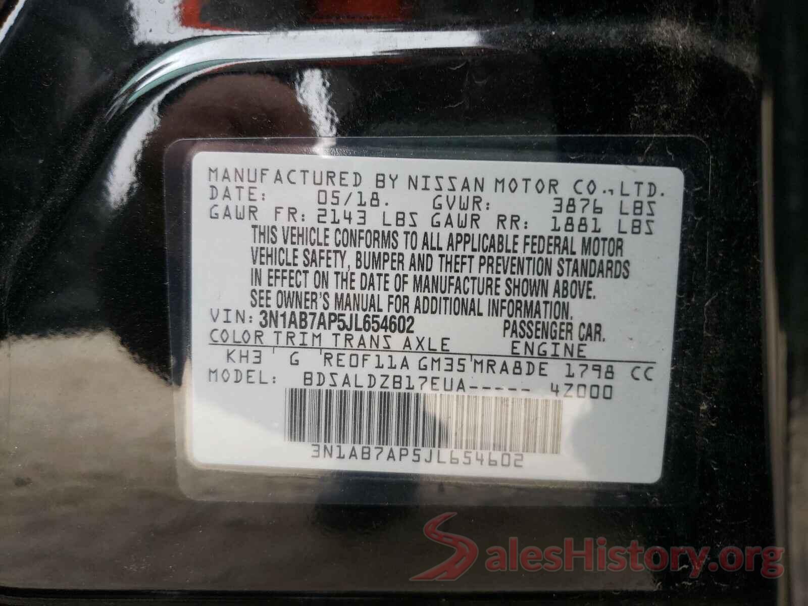 3N1AB7AP5JL654602 2018 NISSAN SENTRA