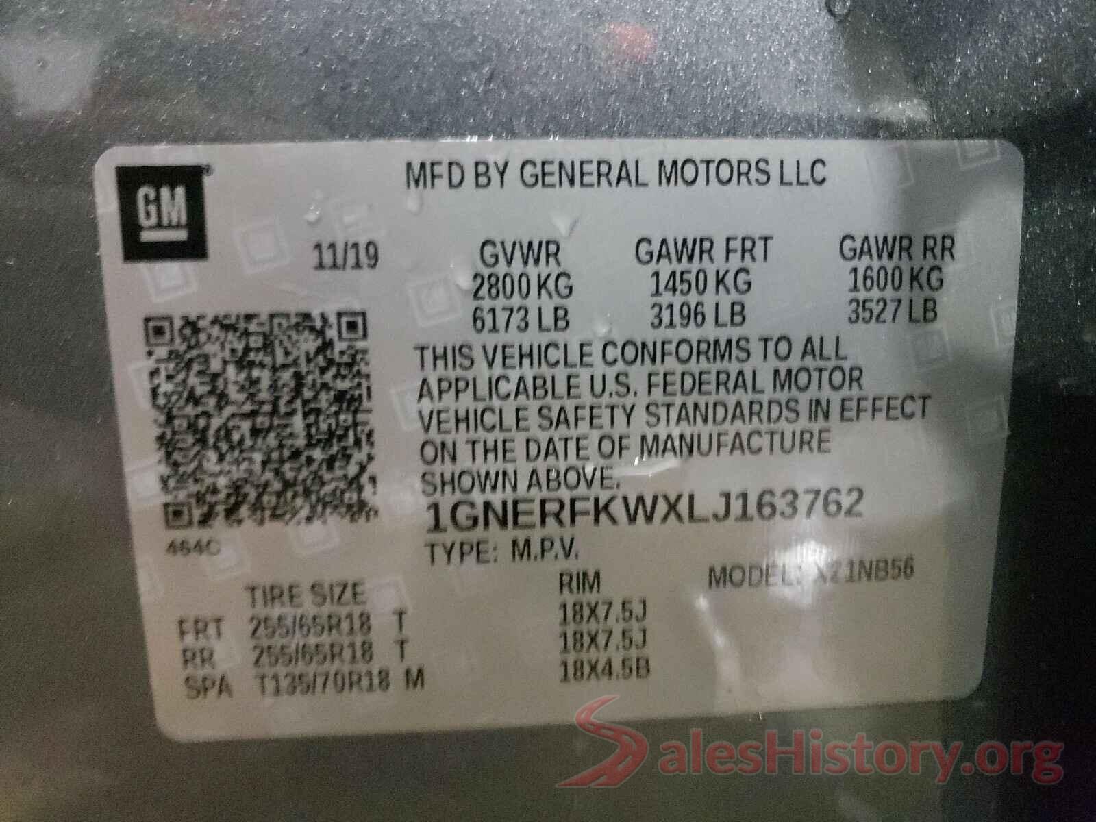 1GNERFKWXLJ163762 2020 CHEVROLET TRAVERSE