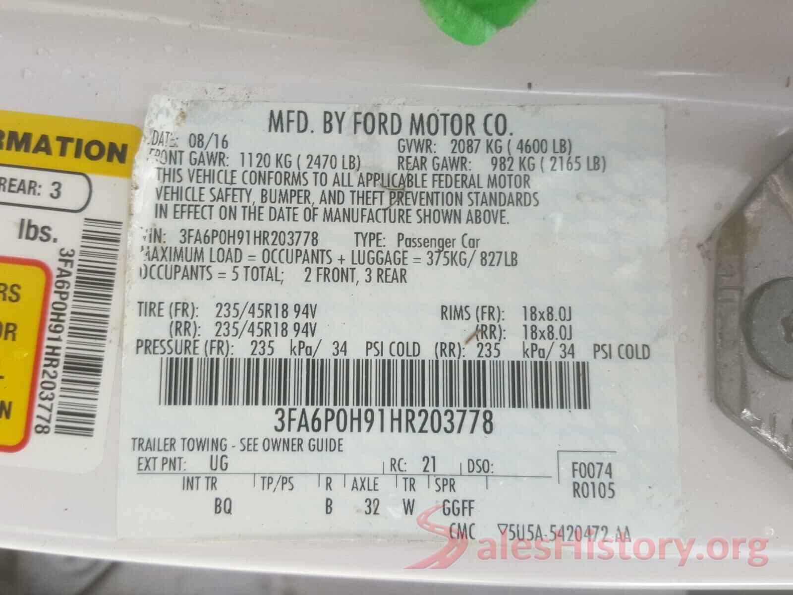 3FA6P0H91HR203778 2017 FORD FUSION