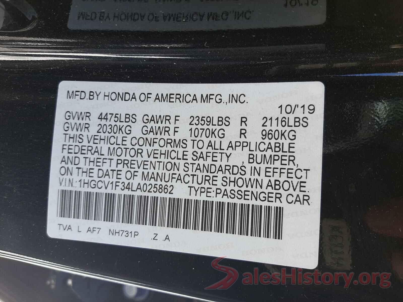 1HGCV1F34LA025862 2020 HONDA ACCORD