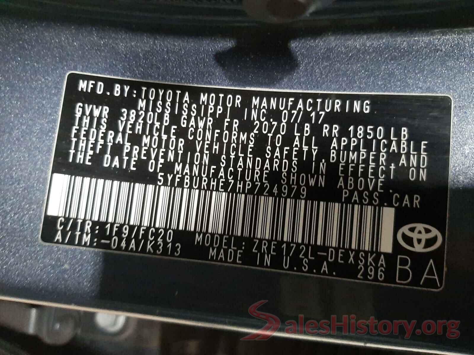 5YFBURHE7HP724979 2017 TOYOTA COROLLA