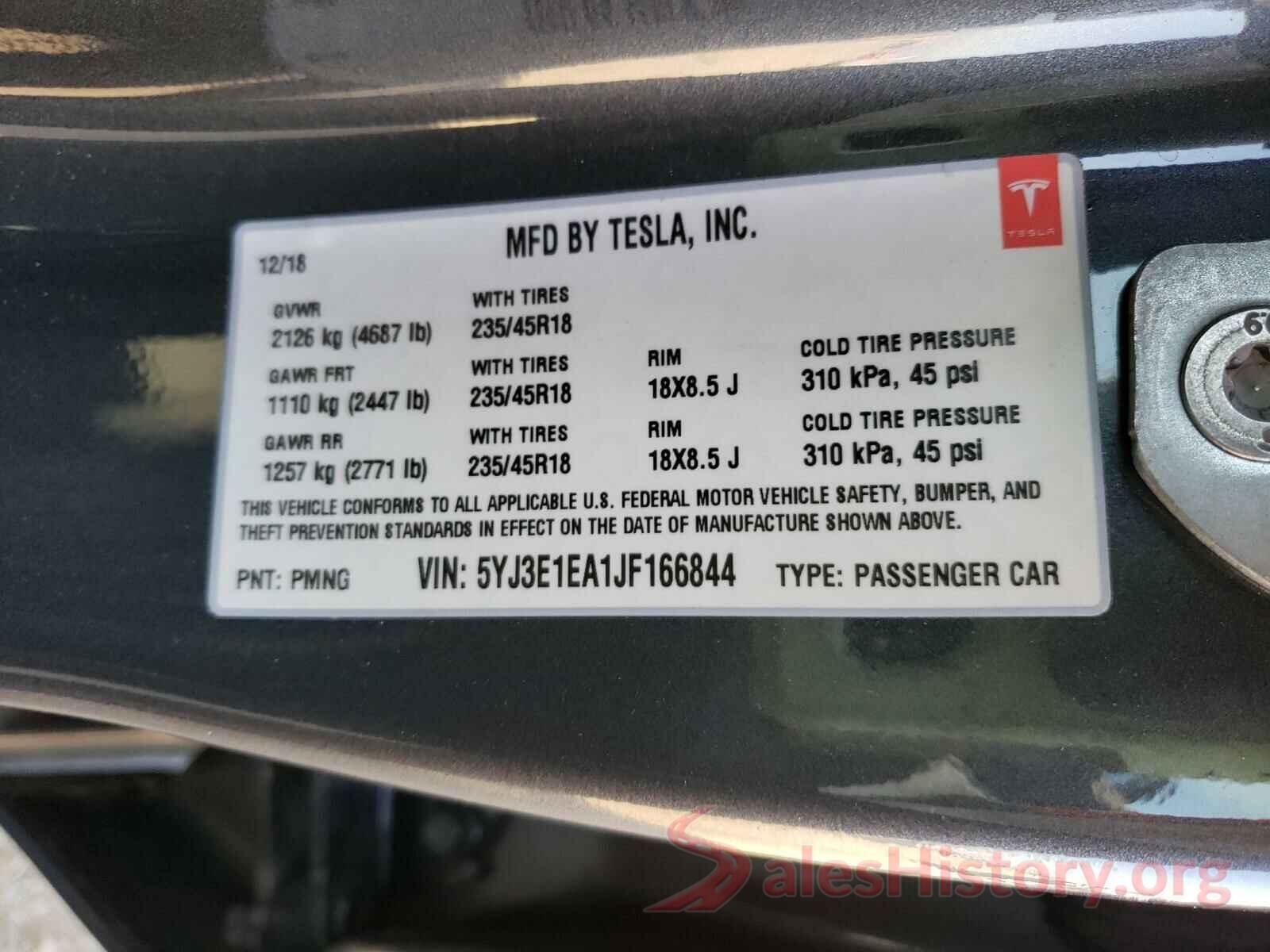 5YJ3E1EA1JF166844 2018 TESLA MODEL 3