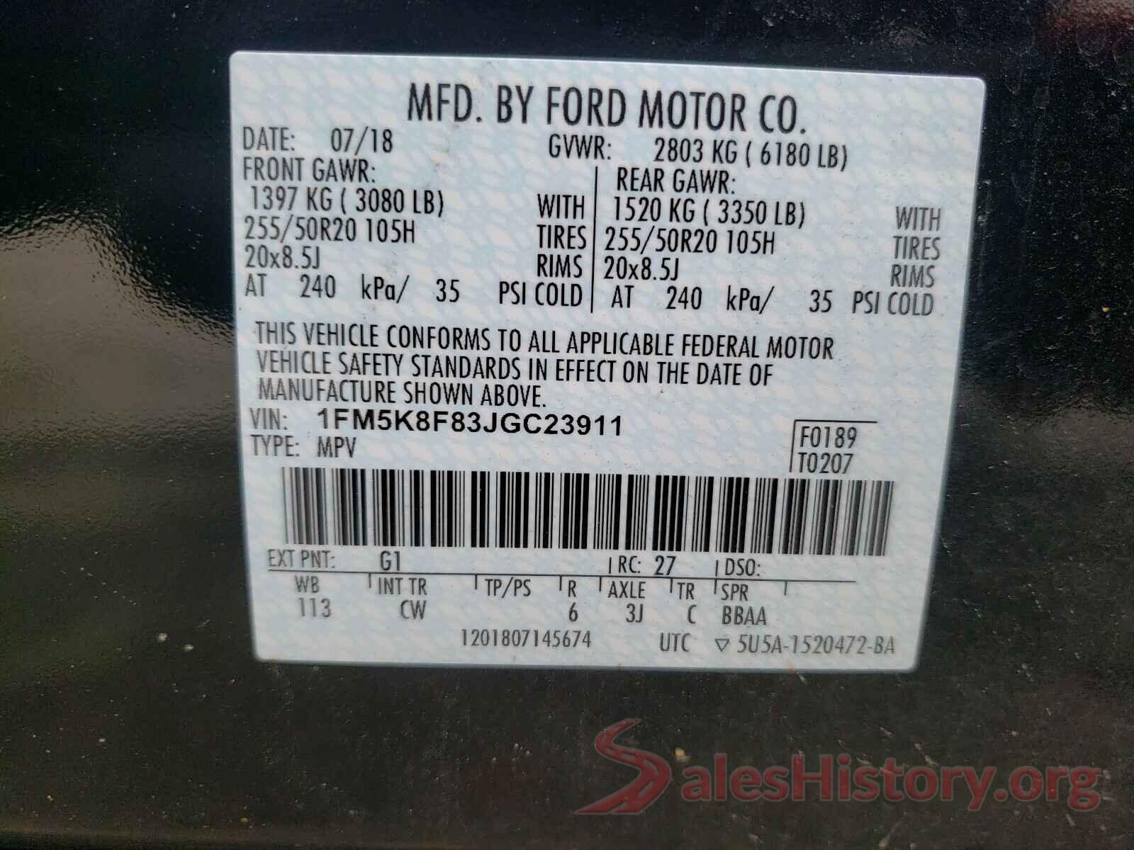 1FM5K8F83JGC23911 2018 FORD EXPLORER