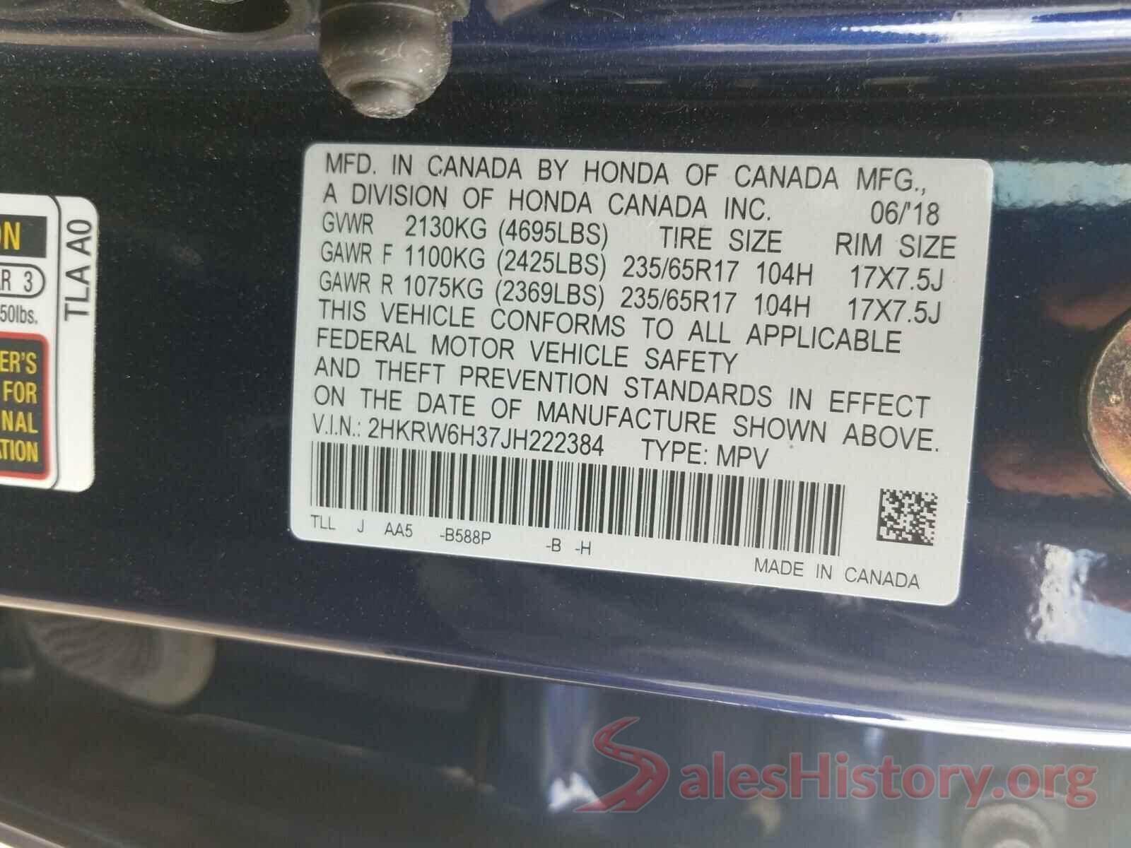 2HKRW6H37JH222384 2018 HONDA CRV