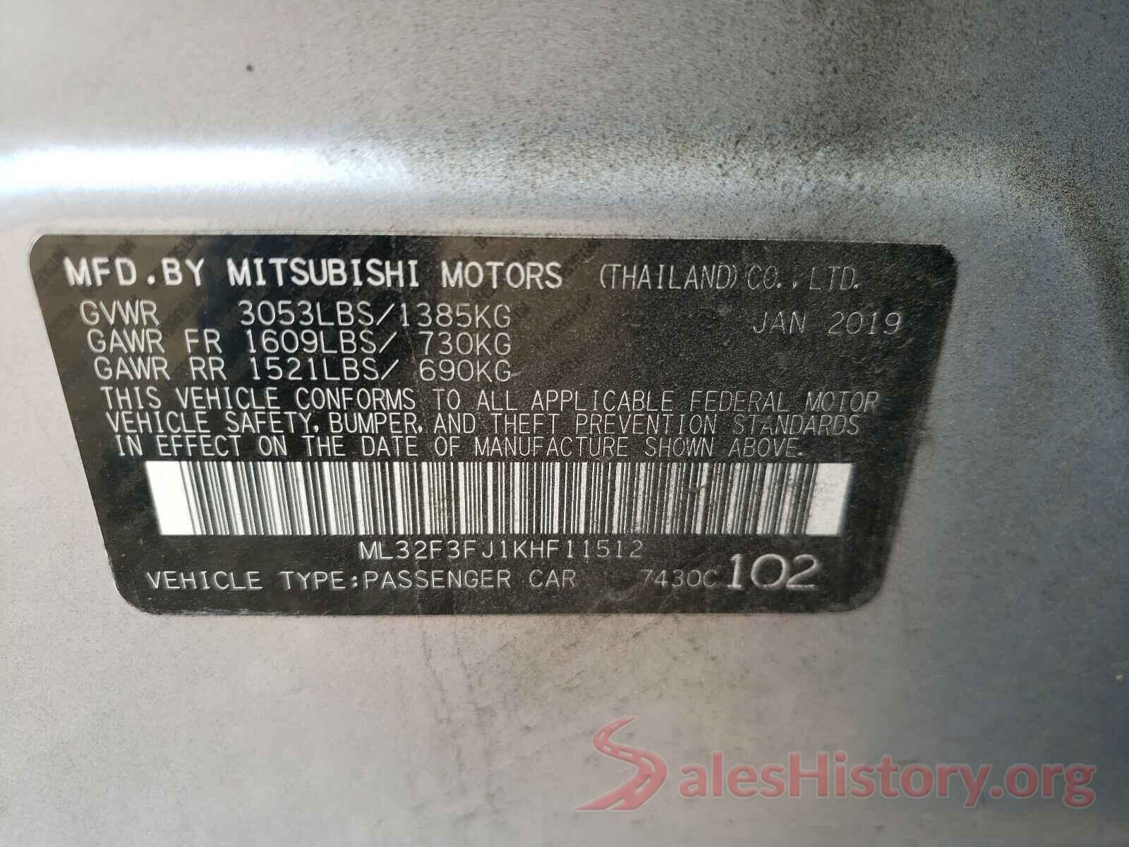 ML32F3FJ1KHF11512 2019 MITSUBISHI MIRAGE