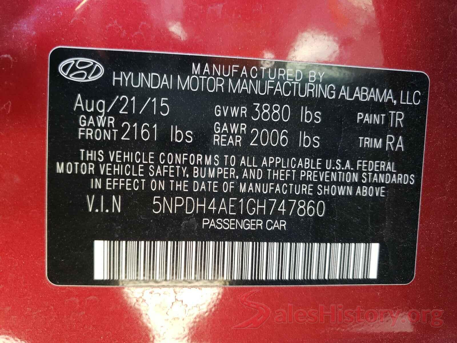 5NPDH4AE1GH747860 2016 HYUNDAI ELANTRA