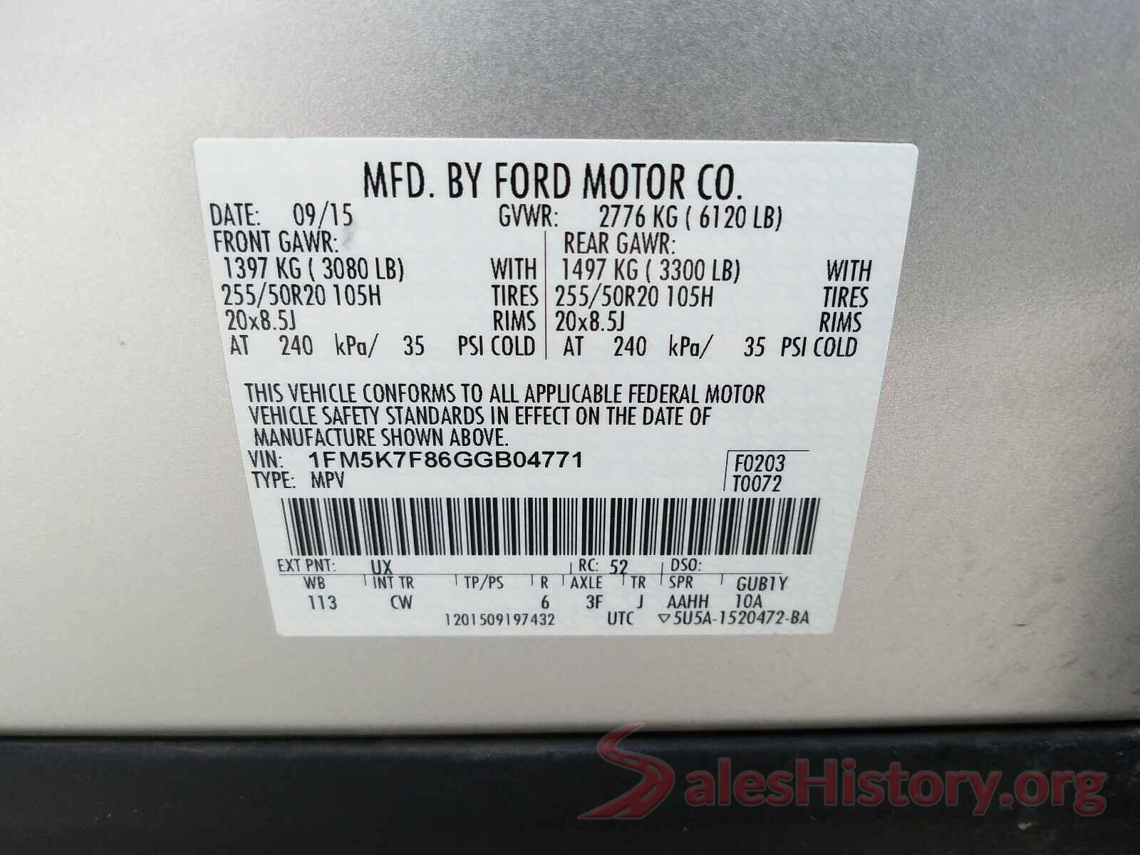 1FM5K7F86GGB04771 2016 FORD EXPLORER