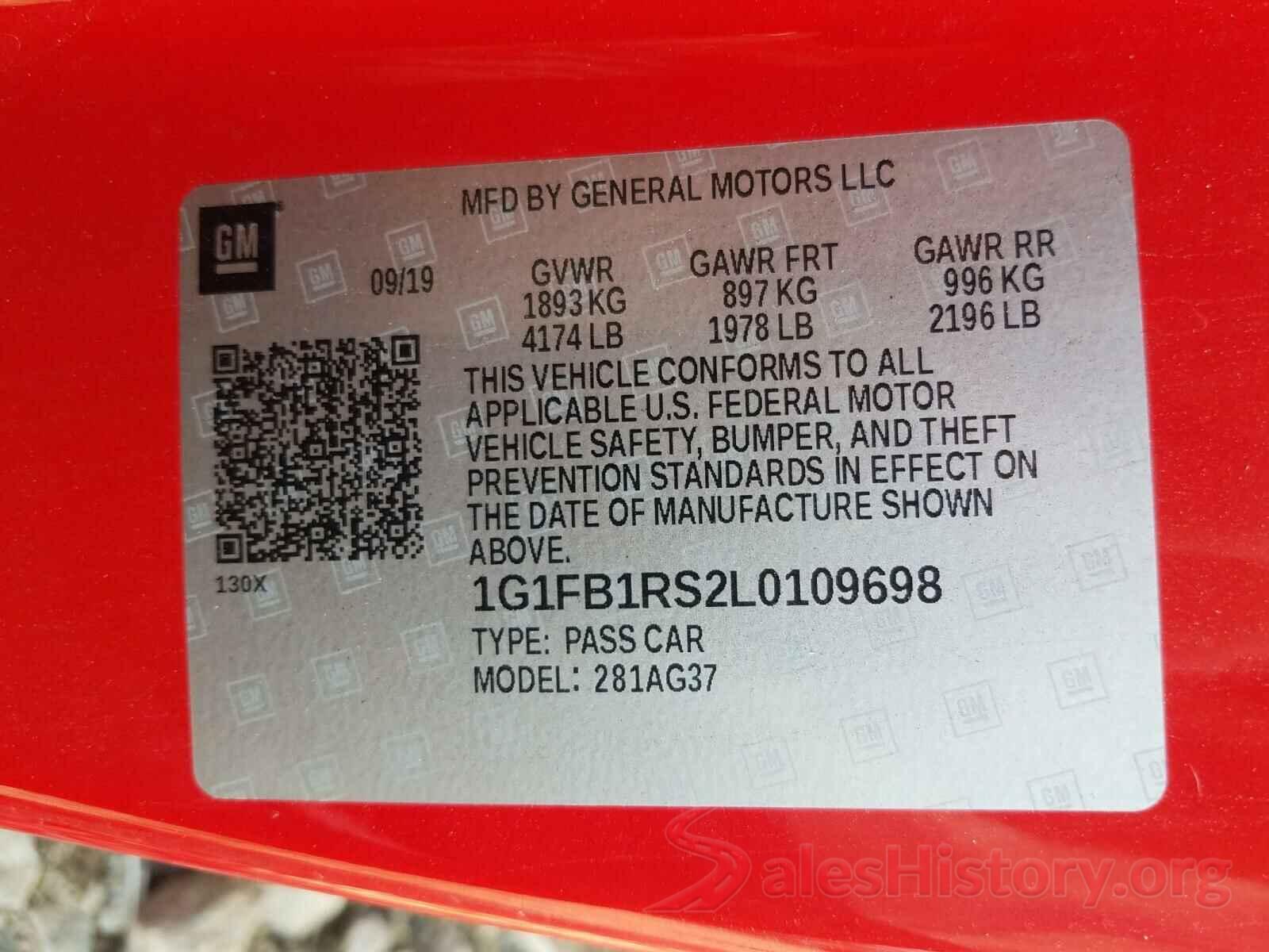 1G1FB1RS2L0109698 2020 CHEVROLET CAMARO