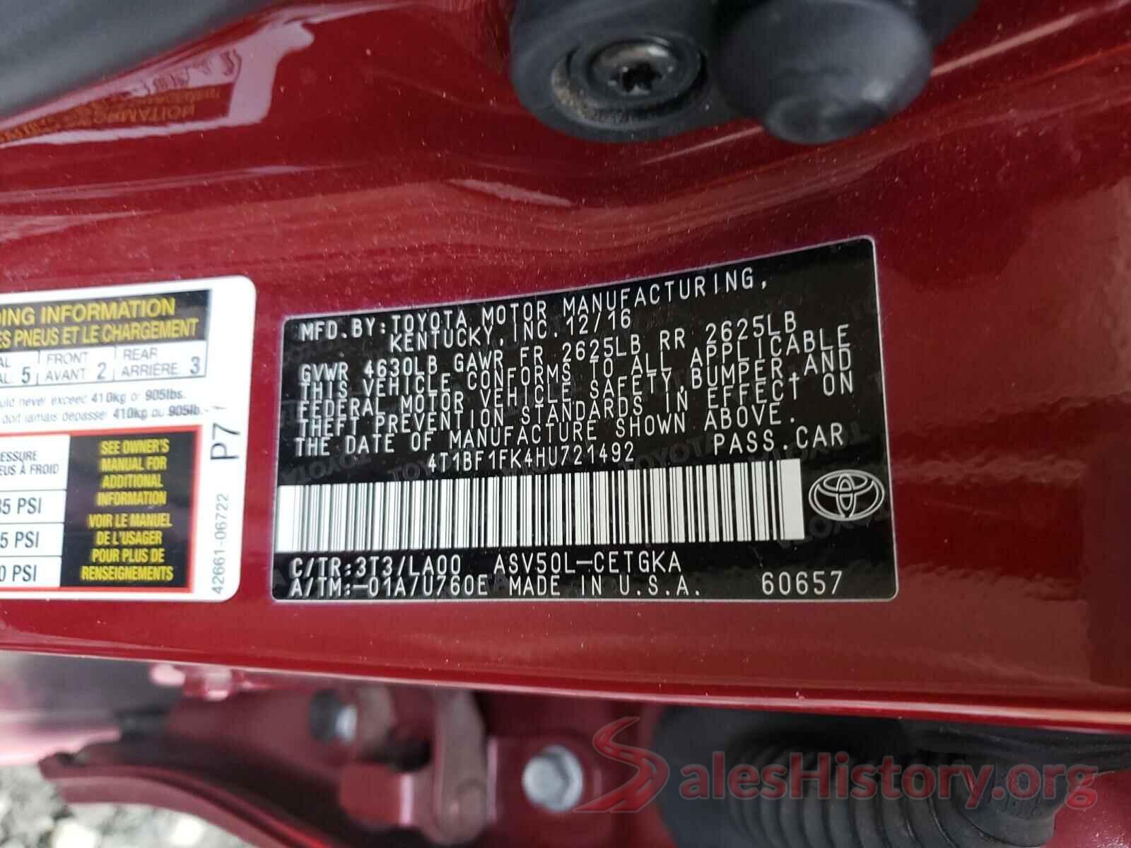 4T1BF1FK4HU721492 2017 TOYOTA CAMRY