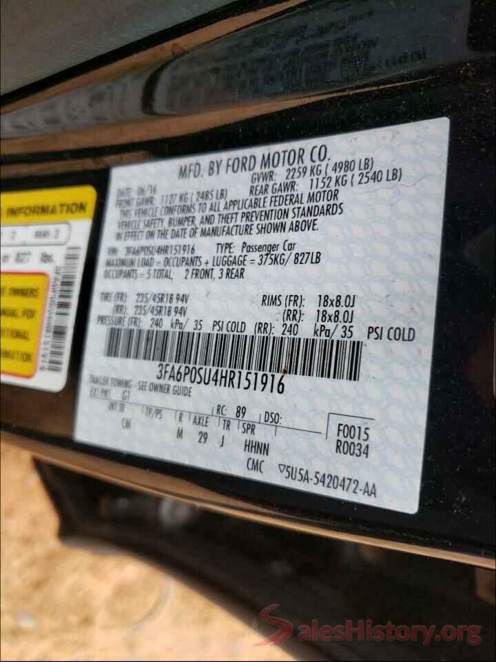 3FA6P0SU4HR151916 2017 FORD FUSION