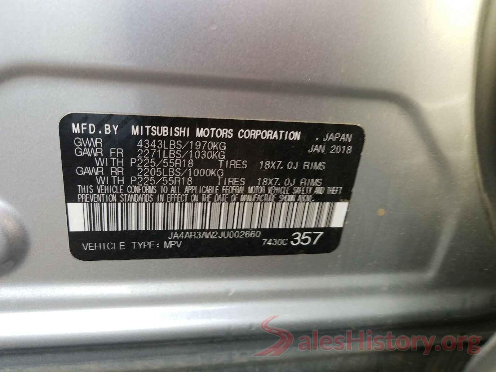 JA4AR3AW2JU002660 2018 MITSUBISHI OUTLANDER