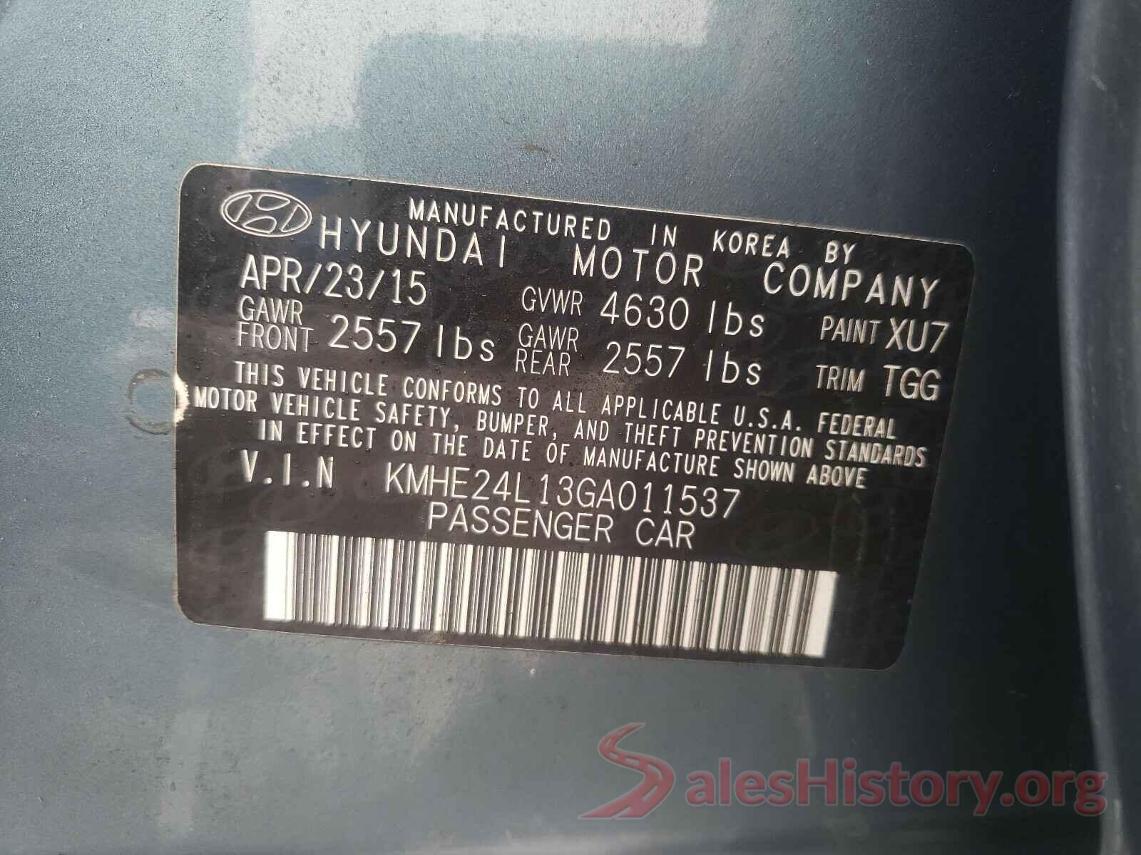 KMHE24L13GA011537 2016 HYUNDAI SONATA