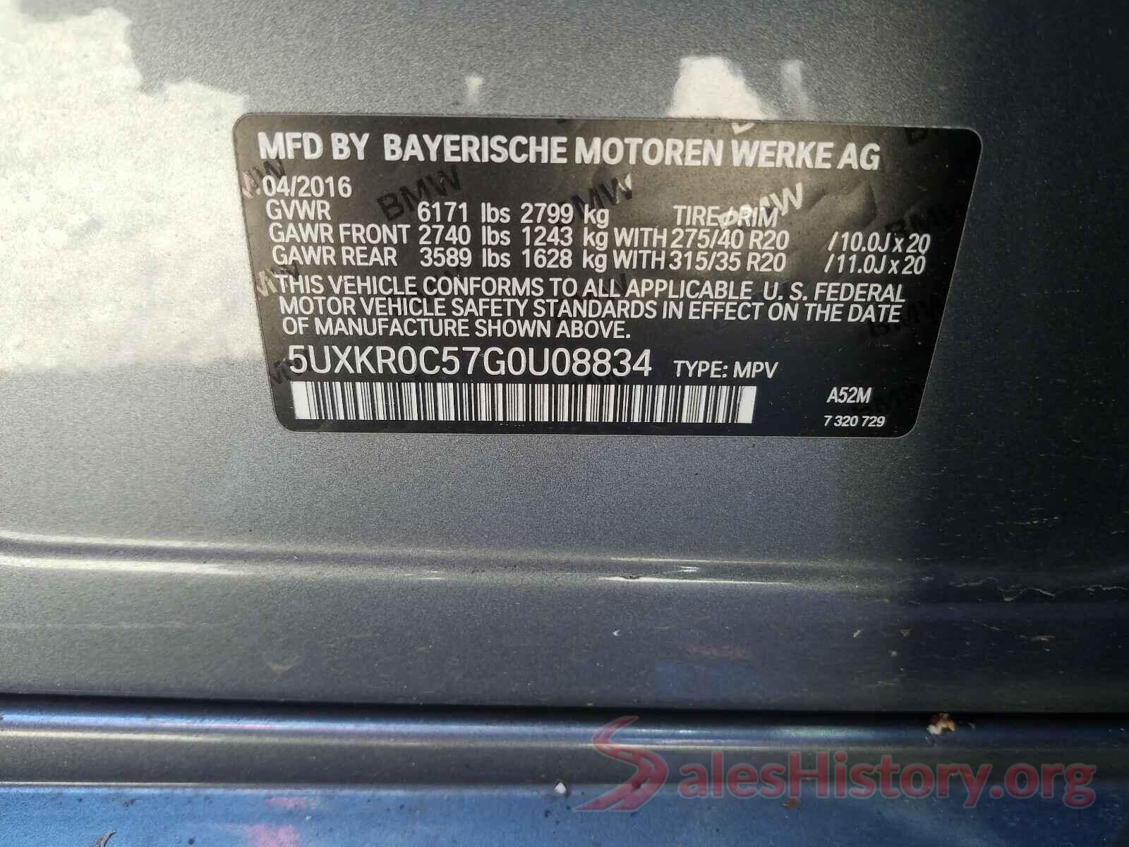 5UXKR0C57G0U08834 2016 BMW X5