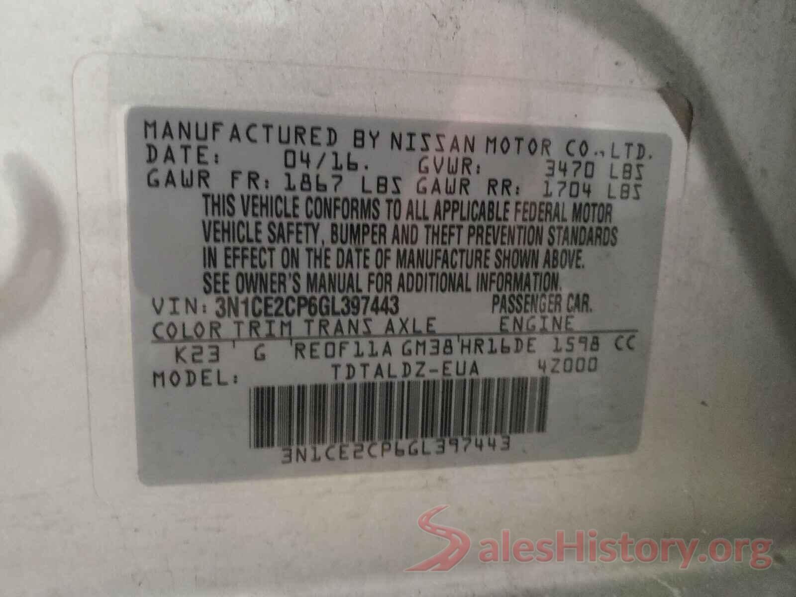 3N1CE2CP6GL397443 2016 NISSAN VERSA