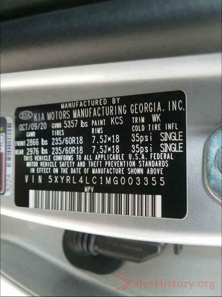 5XYRL4LC1MG003355 2021 KIA SORENTO