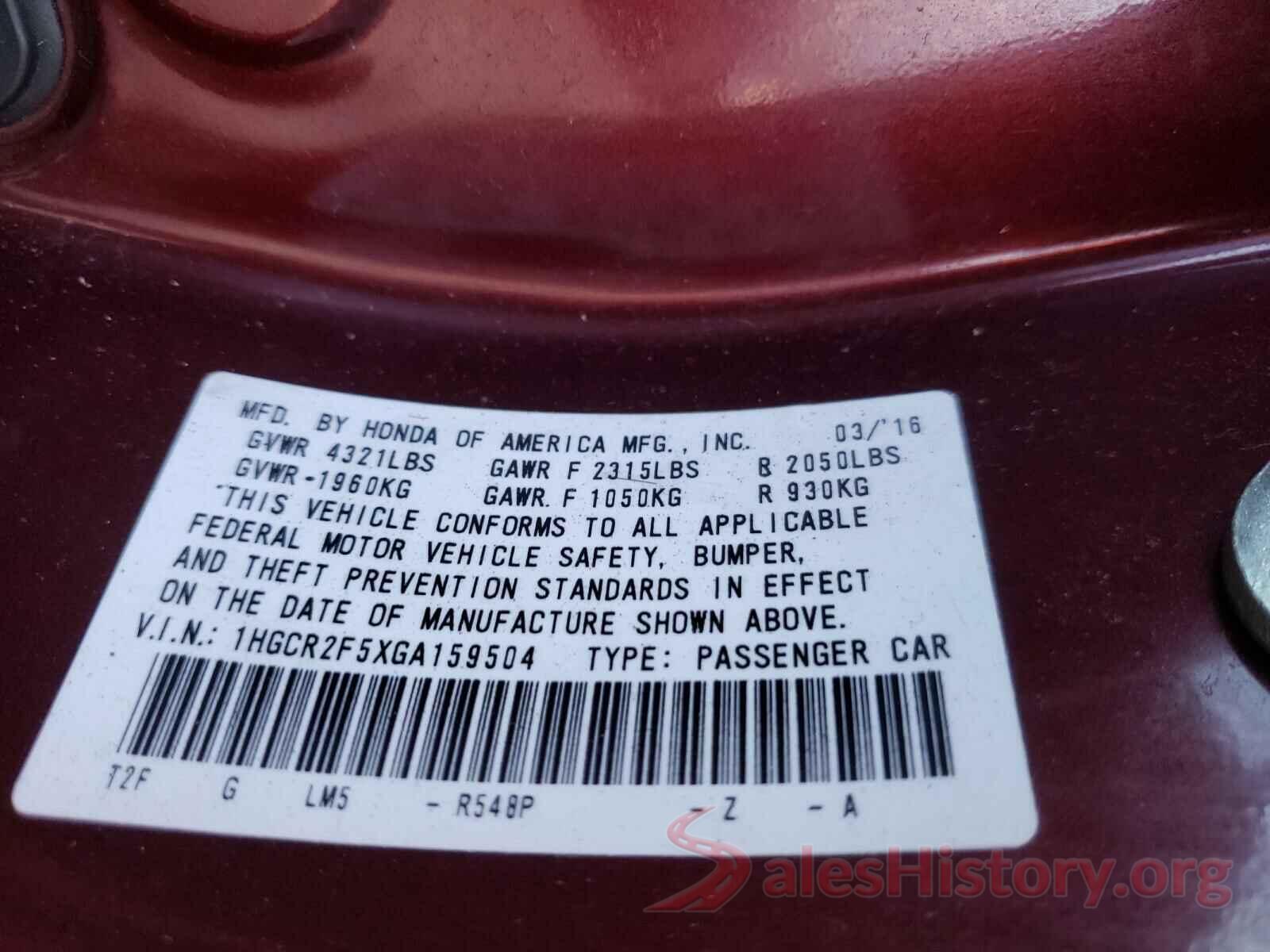 1HGCR2F5XGA159504 2016 HONDA ACCORD