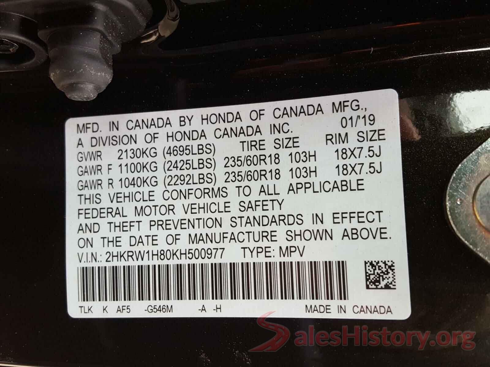 2HKRW1H80KH500977 2019 HONDA CRV