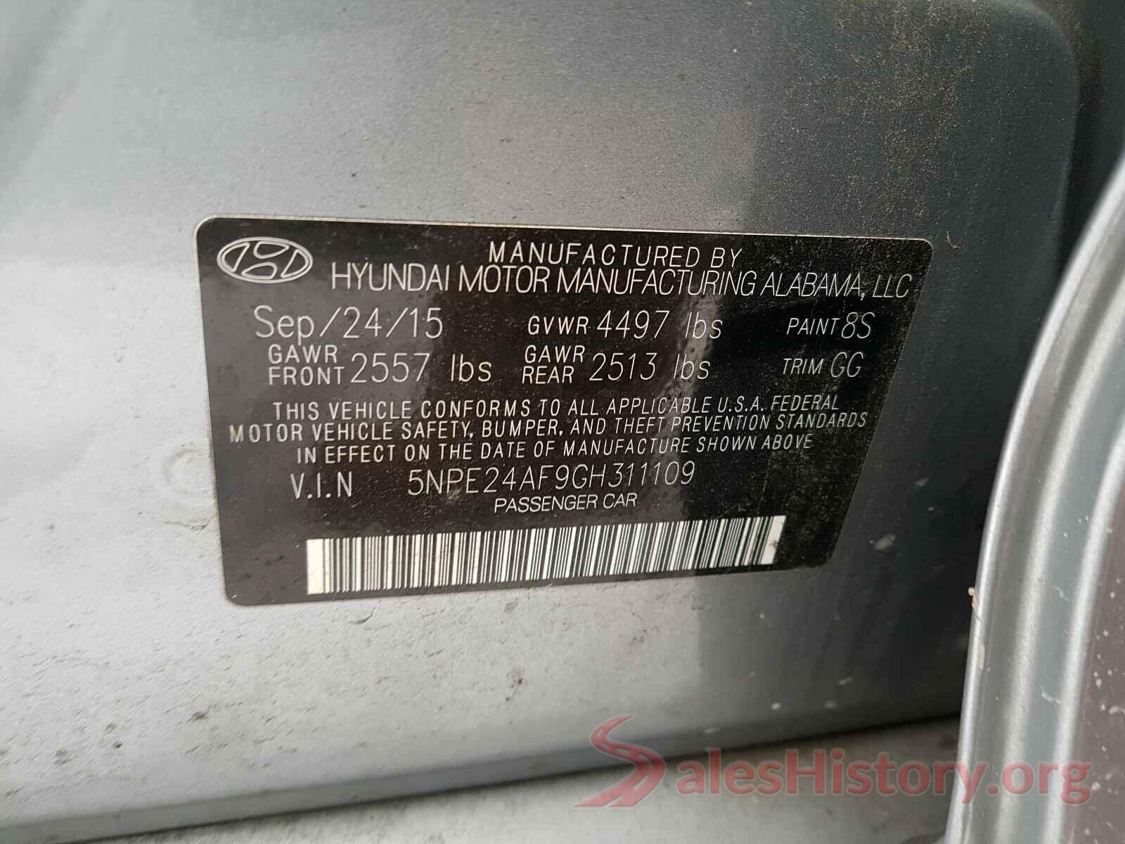 5NPE24AF9GH311109 2016 HYUNDAI SONATA