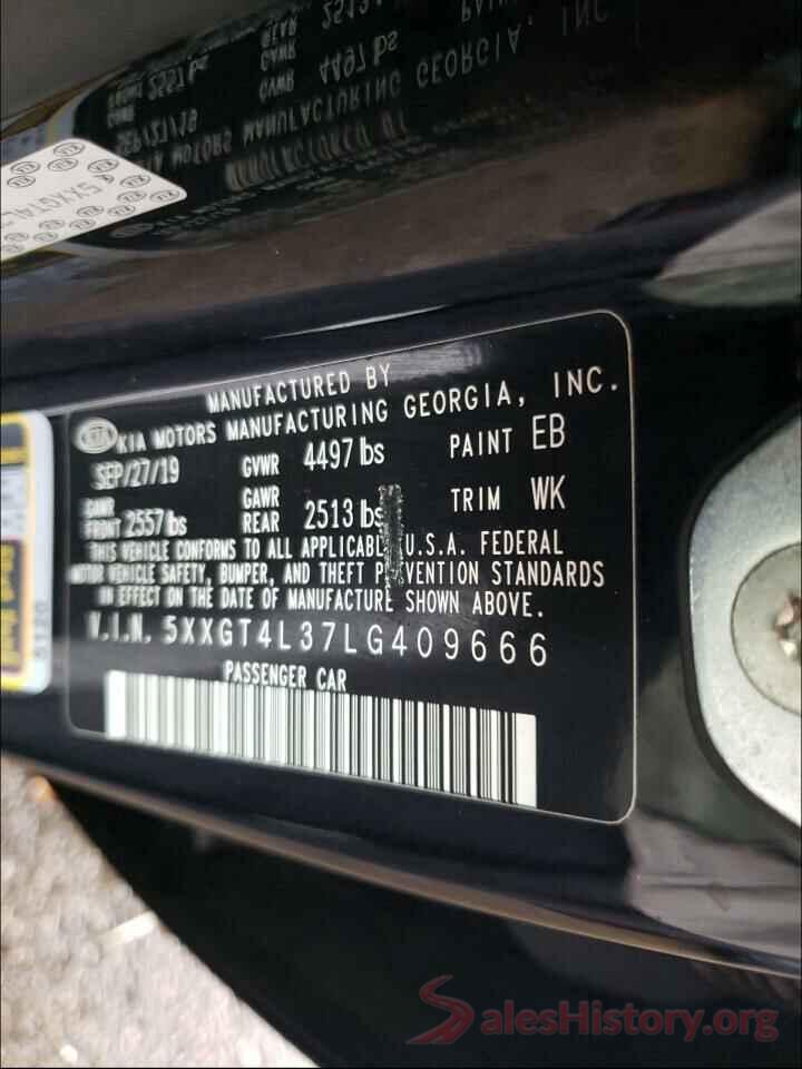 5XXGT4L37LG409666 2020 KIA OPTIMA