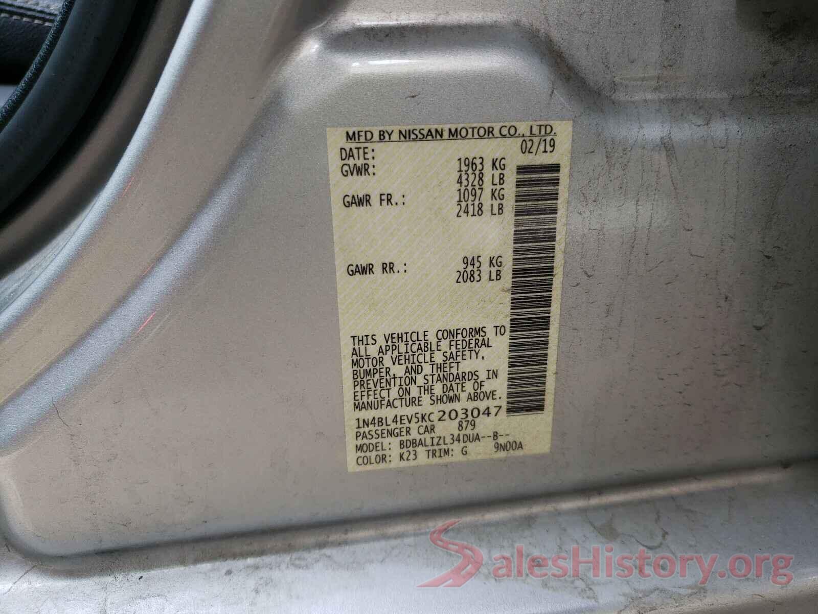 1N4BL4EV5KC203047 2019 NISSAN ALTIMA