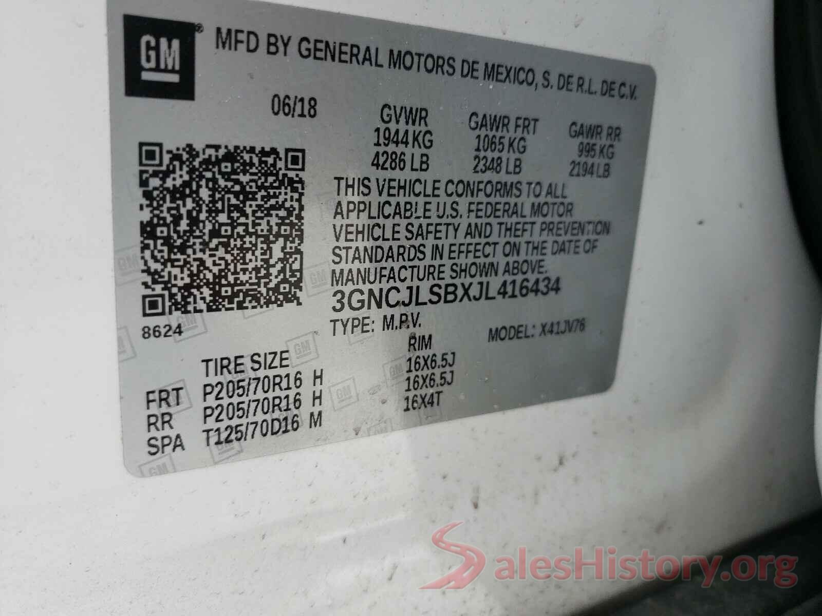 3GNCJLSBXJL416434 2018 CHEVROLET TRAX