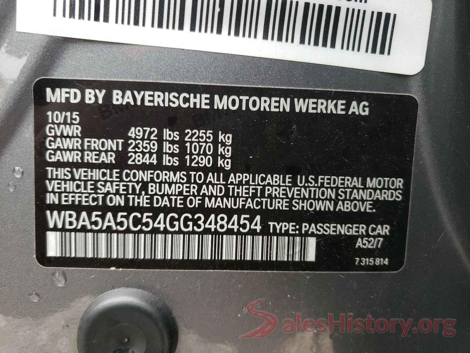 WBA5A5C54GG348454 2016 BMW 5 SERIES